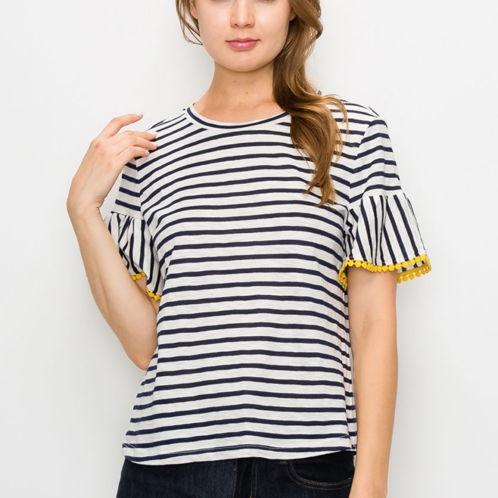 Anthro W5 Concepts Striped Embellished Hem Tee - Picture 1 of 8
